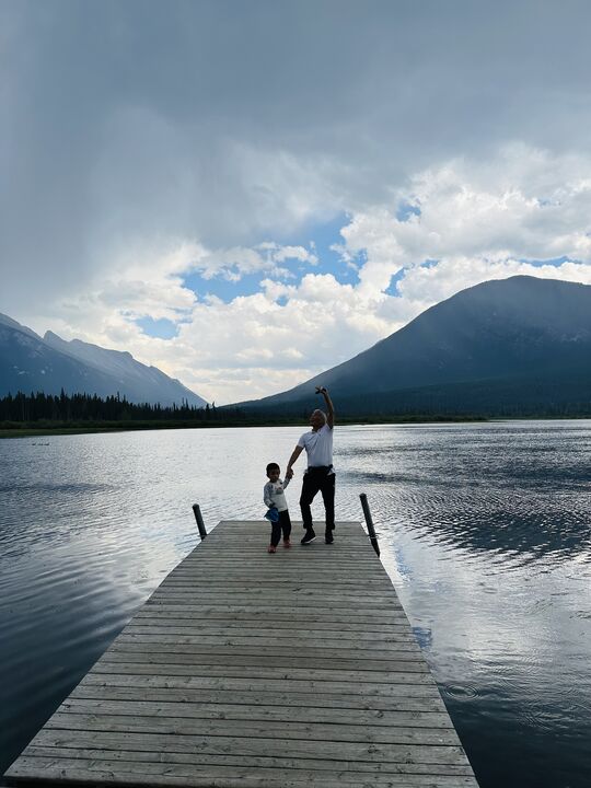 The Vermilion Lakes outside Banff are home to moose, beavers, and bald eagles. At sunset the water turns pink and orange.