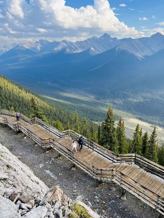 On a clear day from the summit you can see over 100 kilometres in every direction — almost halfway to Calgary.